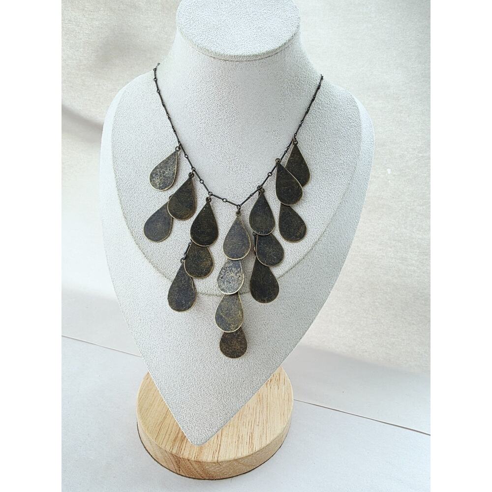 Rebel Designs Jewelry Necklace Antiqued Brass Teardrop Signed Boho Festival